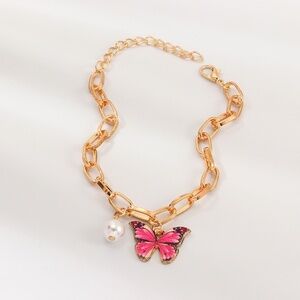 *ALICE* Gold x Pink Butterfly Chain Bracelet